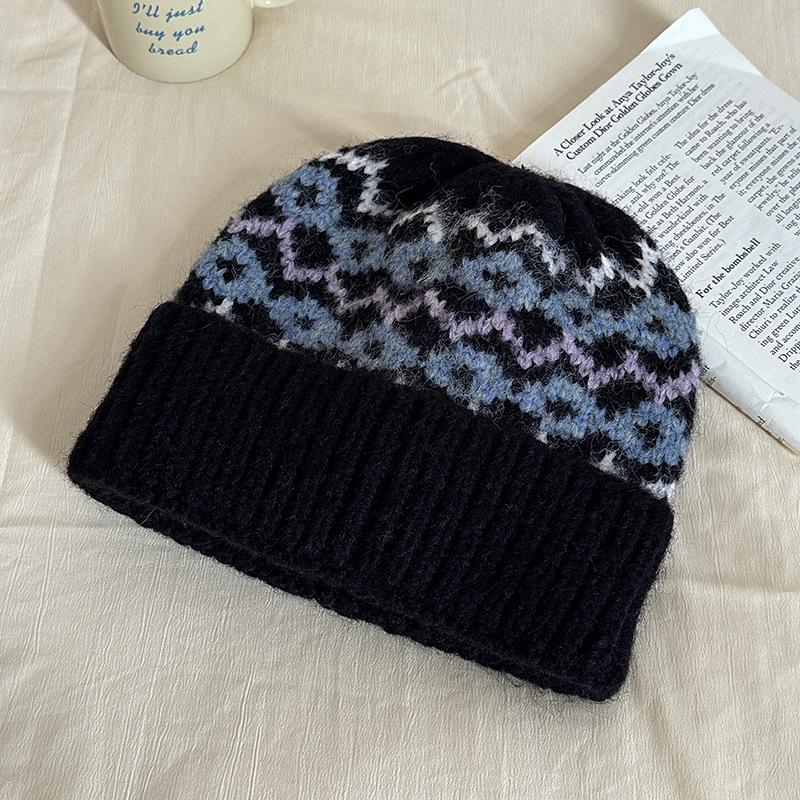 Женская вязаная шерстяная зимняя шапка Luochi в стиле Fair Isle - Ретро, теплая, стройнящая лицо, мешковатый дизайн