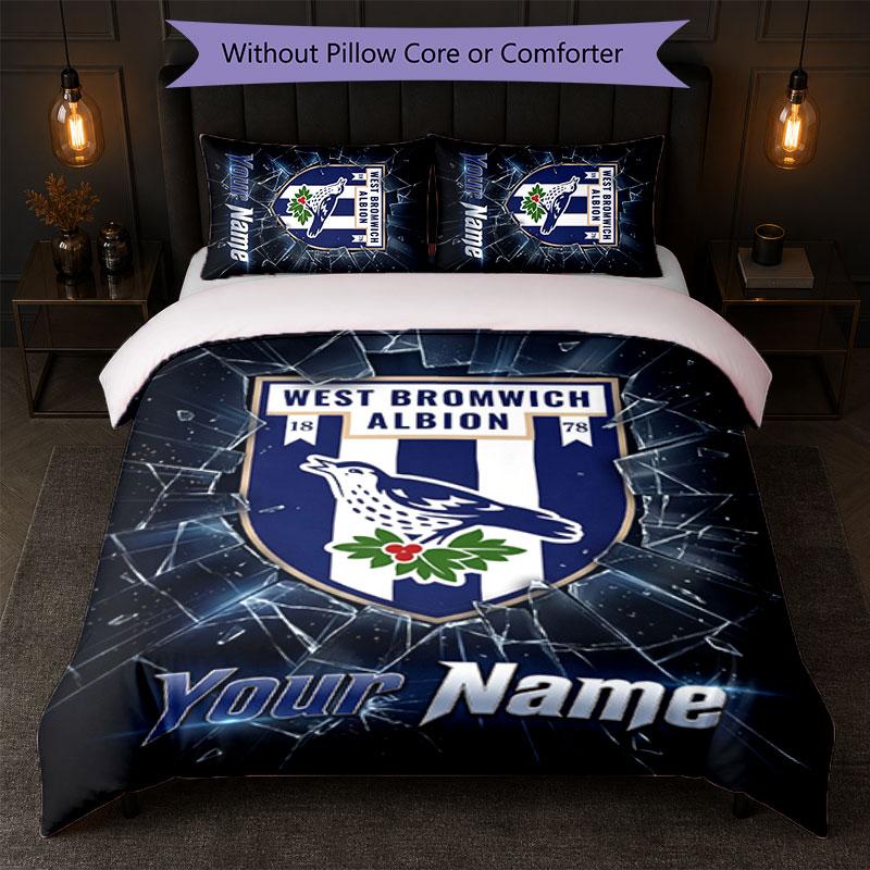 West Bromwich Albion FC Custom Name Text Bedding Set 1 Duvet Cover+2 Pillowcases Soccer Logo Personalized Gift For Special Occasion Bedroom Decor