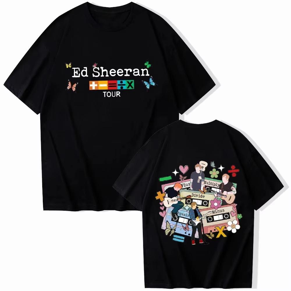Весна-лето 2026 Графический принт Топ с коротким рукавом Ed Sheeran Математический тур Модный Харадзюку Унисекс Однотонный вырез Повседневная рубашка