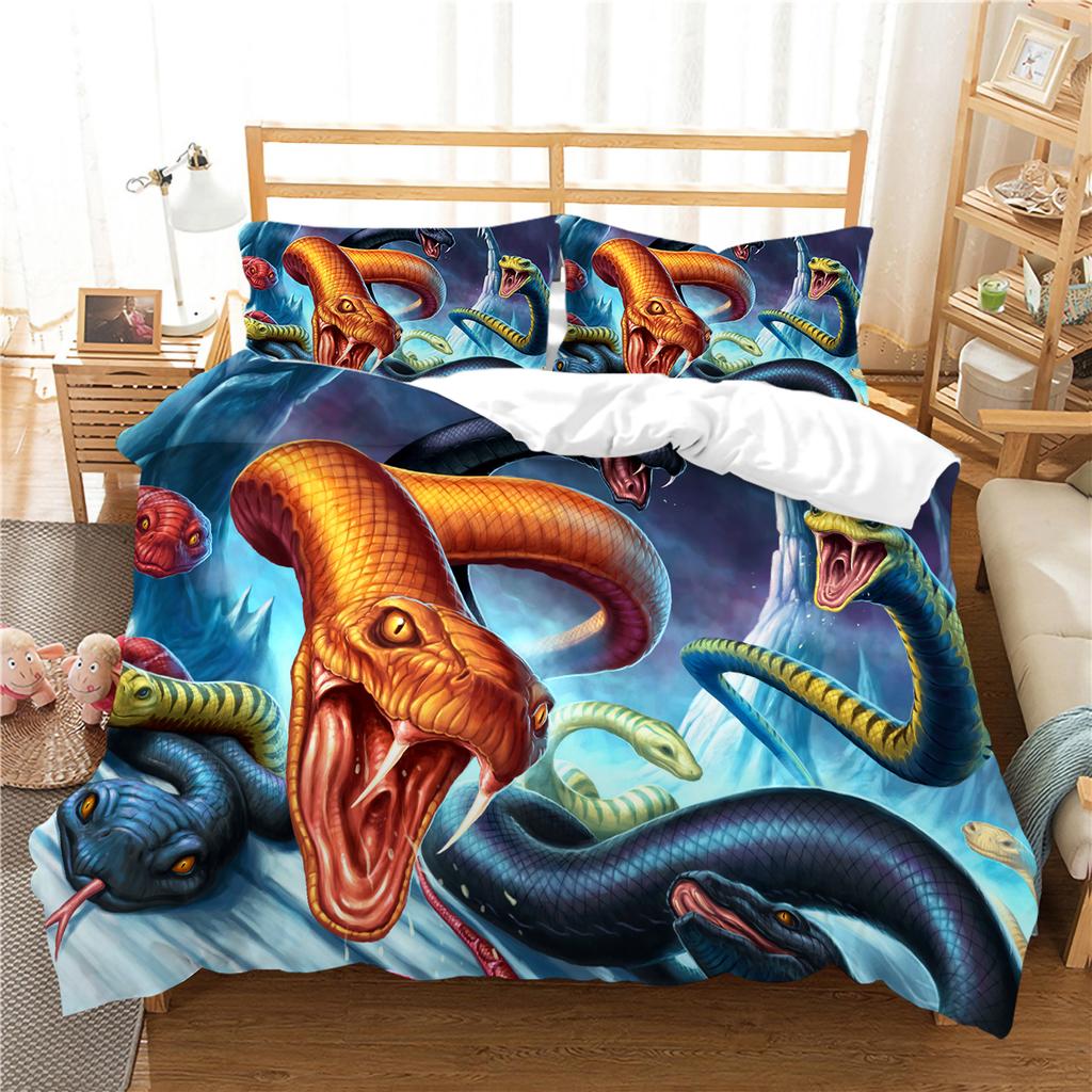 Комплект постельного белья с 3D-принтом змеи, мягкое постельное белье и наволочки с животными, 2/3 шт. Односпальная/двуспальная кровать для комнаты мальчика, полноразмерный быстросохнущий моющийся домашний текстиль