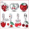 Медный кулон с бусинами Красный блестящий циркон Фрукт Клубника Вишня Для оригинального браслета 3 мм Женские изящные украшения