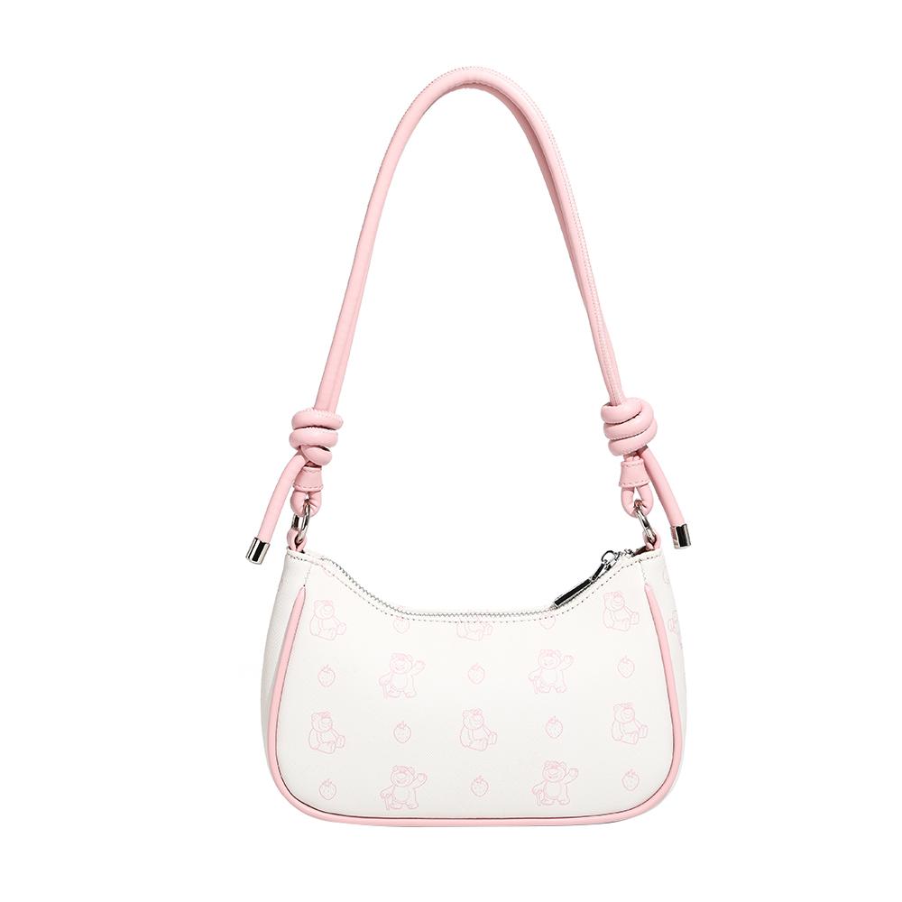 New Disney Strawberry Bear Series PU Shoulder Bag Regular Women's White/Pink BMK-71537W