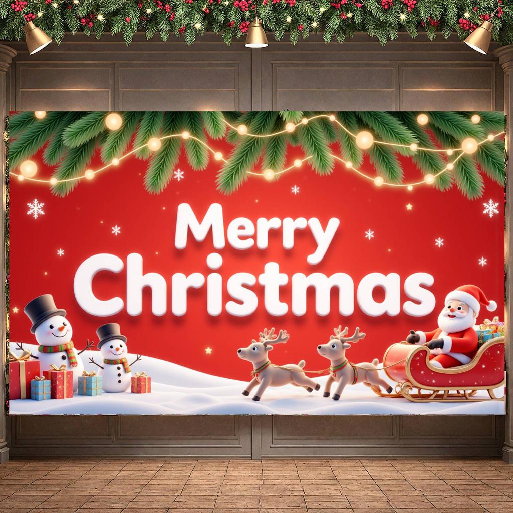 Xmas Display Santa Claus Print Snowman Display Holiday Backdrop Winter Scene Santa Claus Banner For New Year Party Xmas