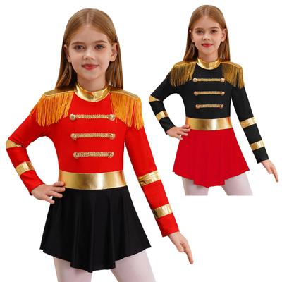 Kids Girls Circus Ringmaster Cosplay Costume Lion Tamer Showman Halloween Outfits Fringe Epaulet Jumpsuit Performance Bodysuit