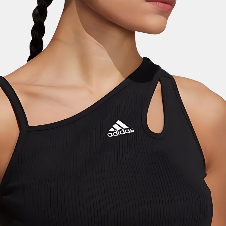 adidas Однотонный топ с логотипом и асимметричными плечами, женские топы, черный HF5120