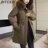BITCED Winter Parka - Women's Relaxed-Fit Mid-Length Cotton Coat with Large Fur Collar