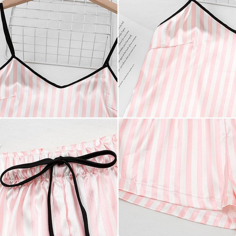 Женский полосатый сенсационный комплект из двух частей, домашняя пижама из шелка Ice Silk