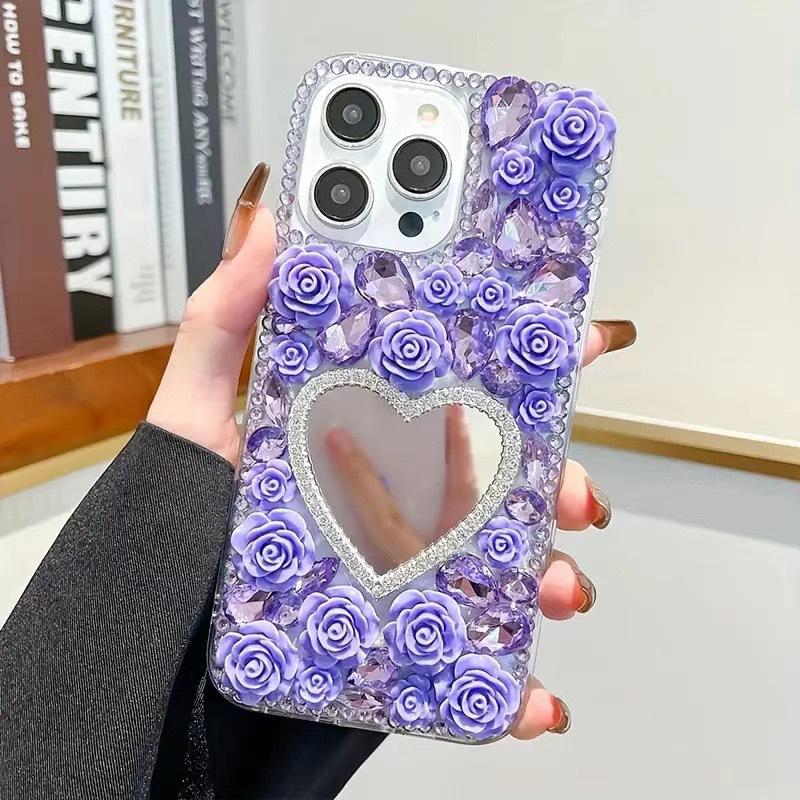 Зеркало Любви Цветок из Страз для Чехла Мобильного Телефона IPhone17Promax для Apple 16plus Роскошная 14 Женская Модель