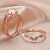 Vintage White Fire Opal Rings Set for Women Luxury Rose Gold Color Engagement Finger Rings Wedding Jewelry