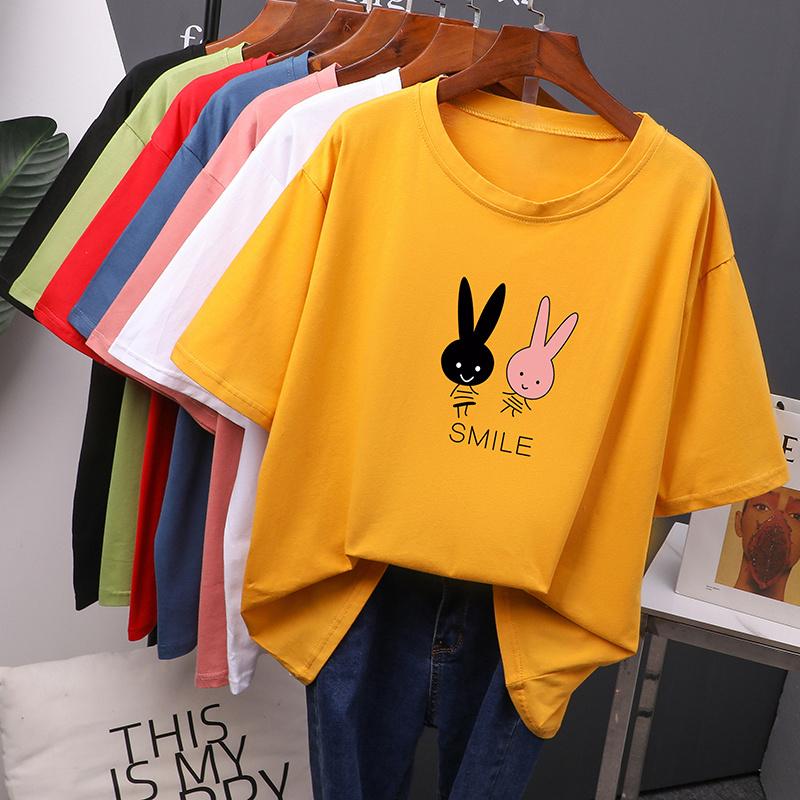 Hirsionsan хлопковая футболка с мультяшным принтом, женские новые популярные корейские футболки Kawaii с короткими рукавами, футболки с круглым вырезом, повседневные топы для девочек
