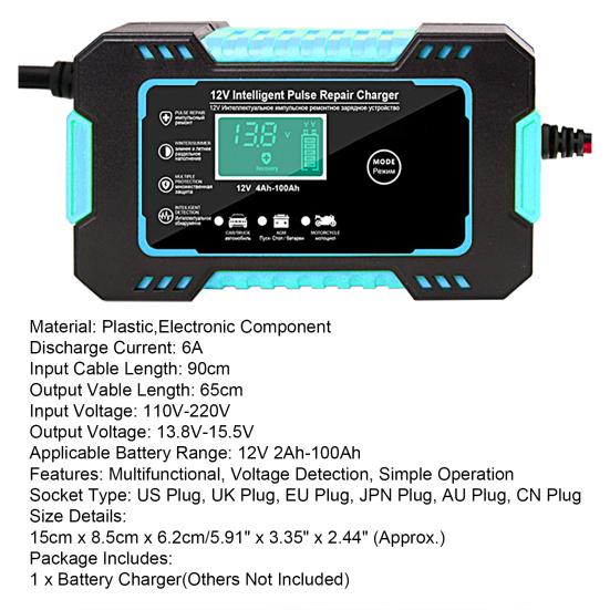 Moto Battery Charger Anti-deformed Safe Flame Retardant Short-circuit Protection Battery Maintainer for Truck
