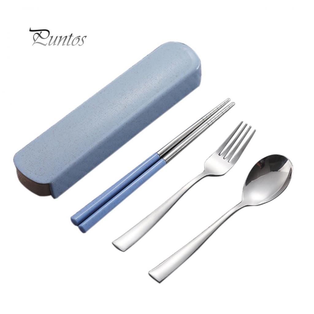 3шт портативная вилка, ложка, палочки для еды, посуда, набор столовых приборов для путешествий и кемпинга с коробкой