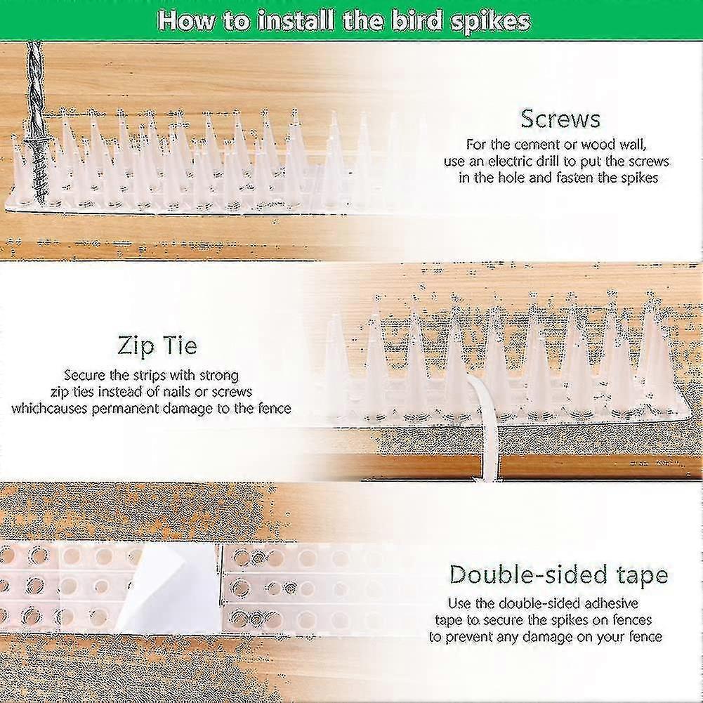 5 Meter Pigeon Spikes, 3 Rows Plastic Pigeon Repellent Bird Repellent Crow Repeller Cat Repellent Compatible Balcony, Fences And Roof - Pack Of 12 (wh