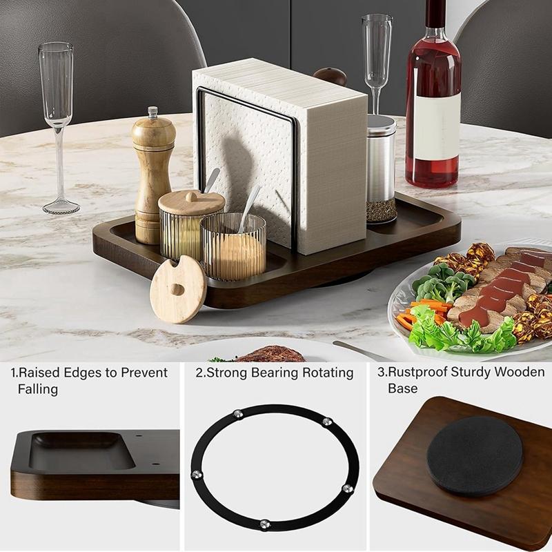 Napkin Holder for Table, Rotating Metal Napkin Dispenser with Salt and Pepper Shakers Caddys Standing Paper Towel Holder-A09G