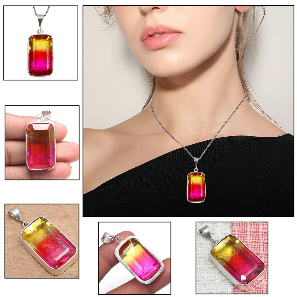 Pendant Bio Tourmaline Quartz Gemstone Valentine'Day Gift Silver Jewelry 2"