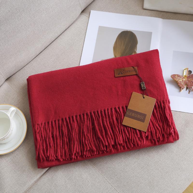 Кашемировый шарф на ощупь, осенне-зимний, однотонный, женский, с толстой кисточкой, простой и универсальный, мягкий и теплый, имитация кашемира, шаль