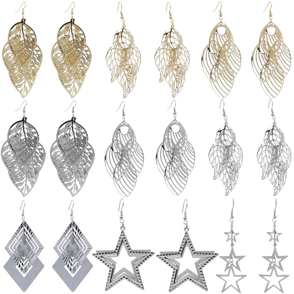 Simple Leaf Hollow Earrings, Exaggerated And Creative Multi-Layer Five-Pointed Star Long Fringed Earrings