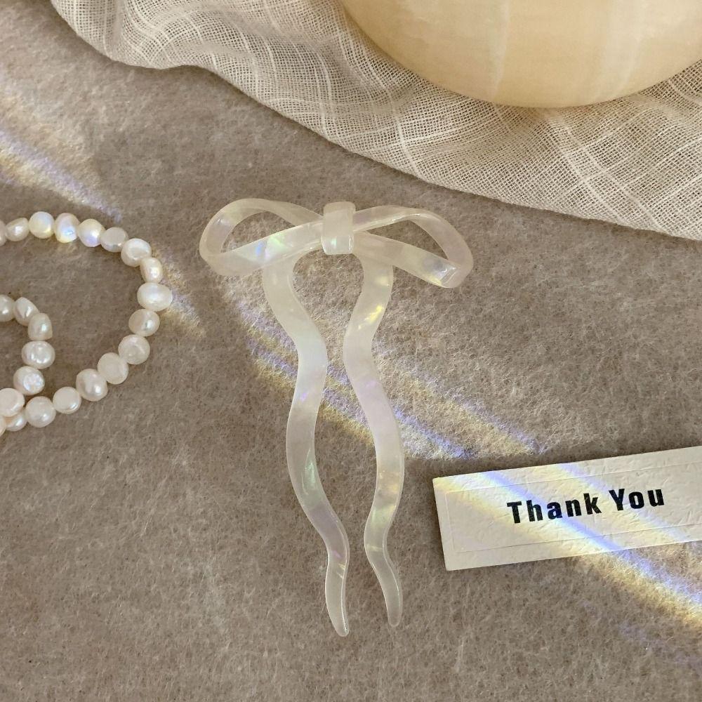 Multicolor Acetic Acid Bow Hair Stick Chinese Style Pan Hair Fork Cute U-shaped Hairpin Ladies