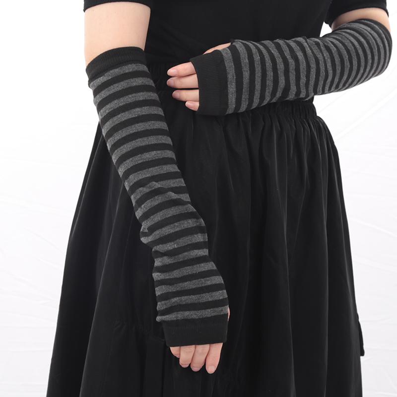 Long Fingerless Gloves Black Punk Cuff for Women Gothic Lolita Girls Men Hip-hop Glove Elbow Stretch Winter Arm Warmer Mitten