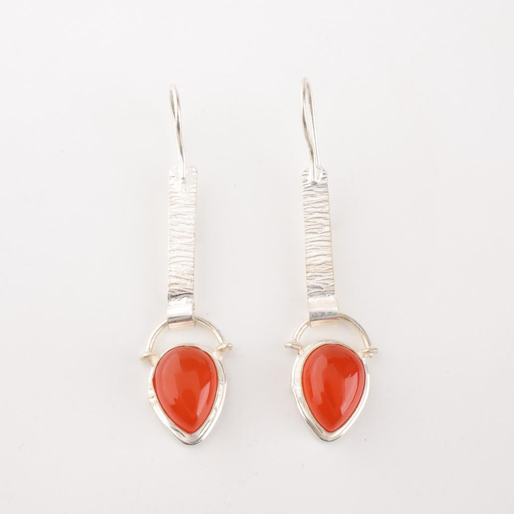 Серьги из сердолика из стерлингового серебра 925 пробы ручной работы в форме груши 2,3" EE-166-19