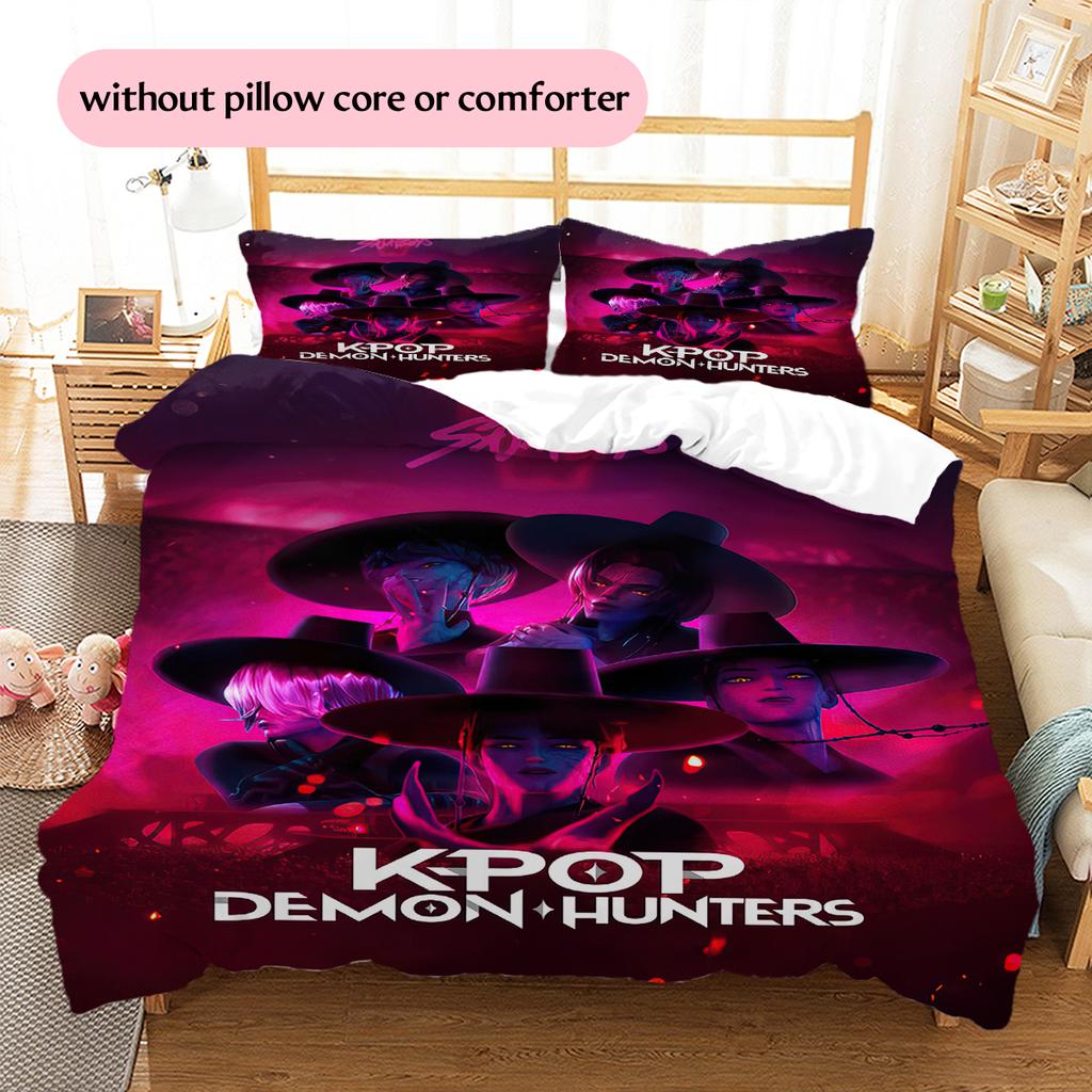 1PC KPop Demon Hunters pattern Bedding Quilt Set Quilt Cover Pillowcase Home Decoration (1 * duvet cover + 2 * pillowcase, without core)