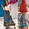 Women's Elastic Waist Maxi Skirt Loose Fit Boho Printed Long Skirt Tiered RAYON 100% Beach Vacation Flowy Midi Skirt