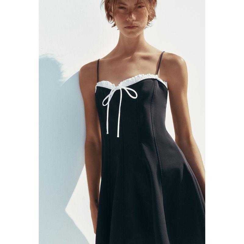 Spring and Summer New Women's Clothing Ins Style Straight Collar Sleeveless Bows Laminated Sling Dress 3152394