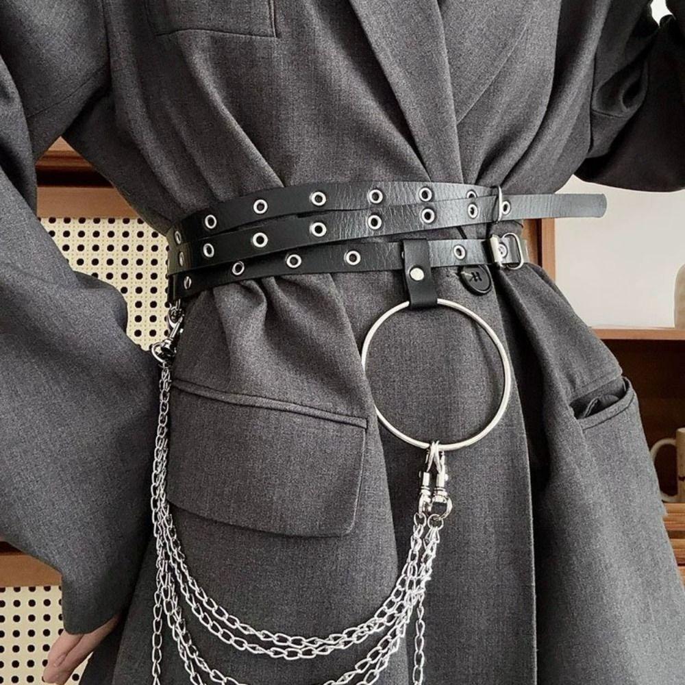 Харадзюку Многослойный Женский Пояс на Талию Удлиненный JK ПУ Кожаный Пояс Корейский Стиль Готическое Платье Цепочка на Талию Девочки