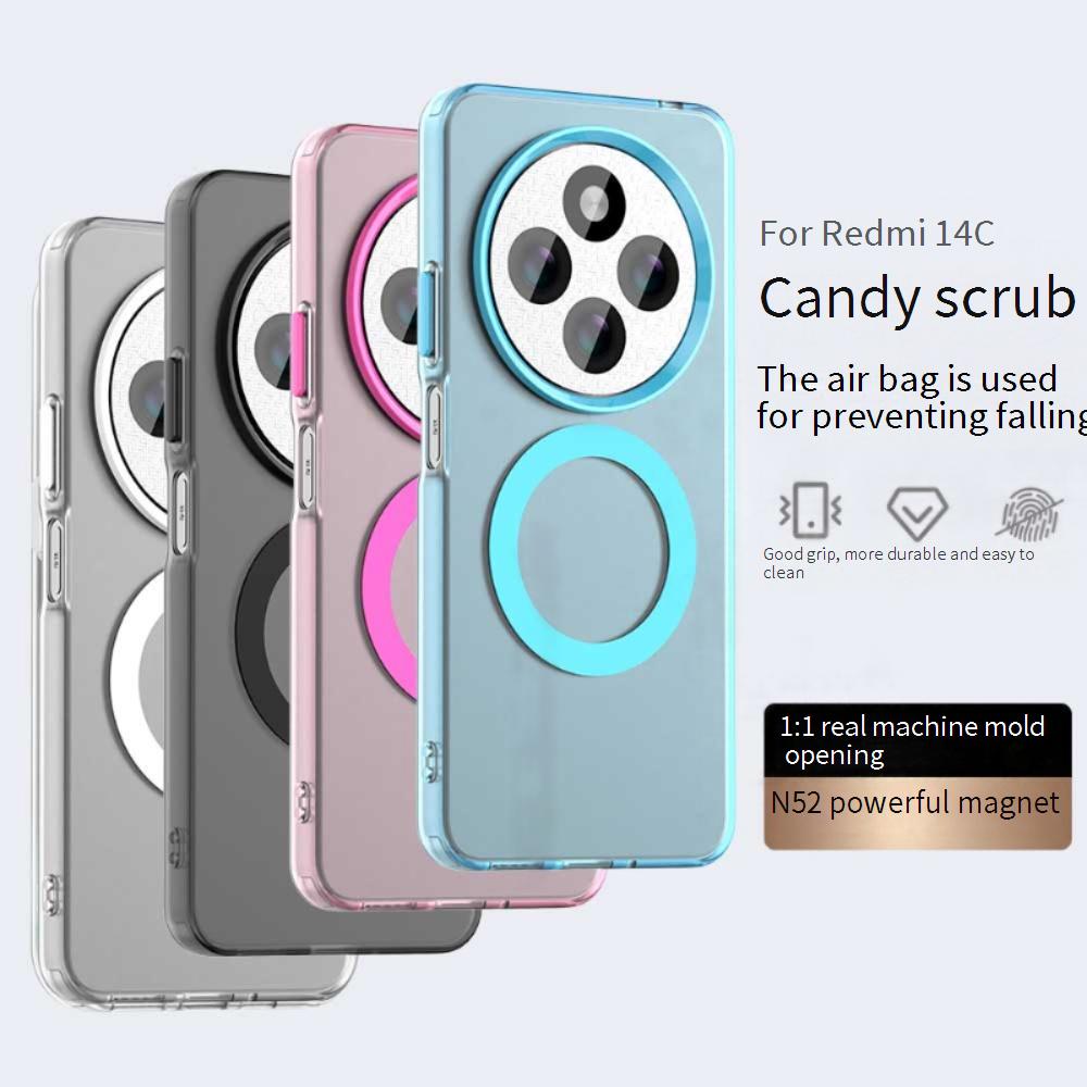 Матовый чехол Magsafe для телефона Xiaomi Redmi 14C Магнитная беспроводная зарядка для Xiaomi Redmi 14R Противоударная задняя крышка