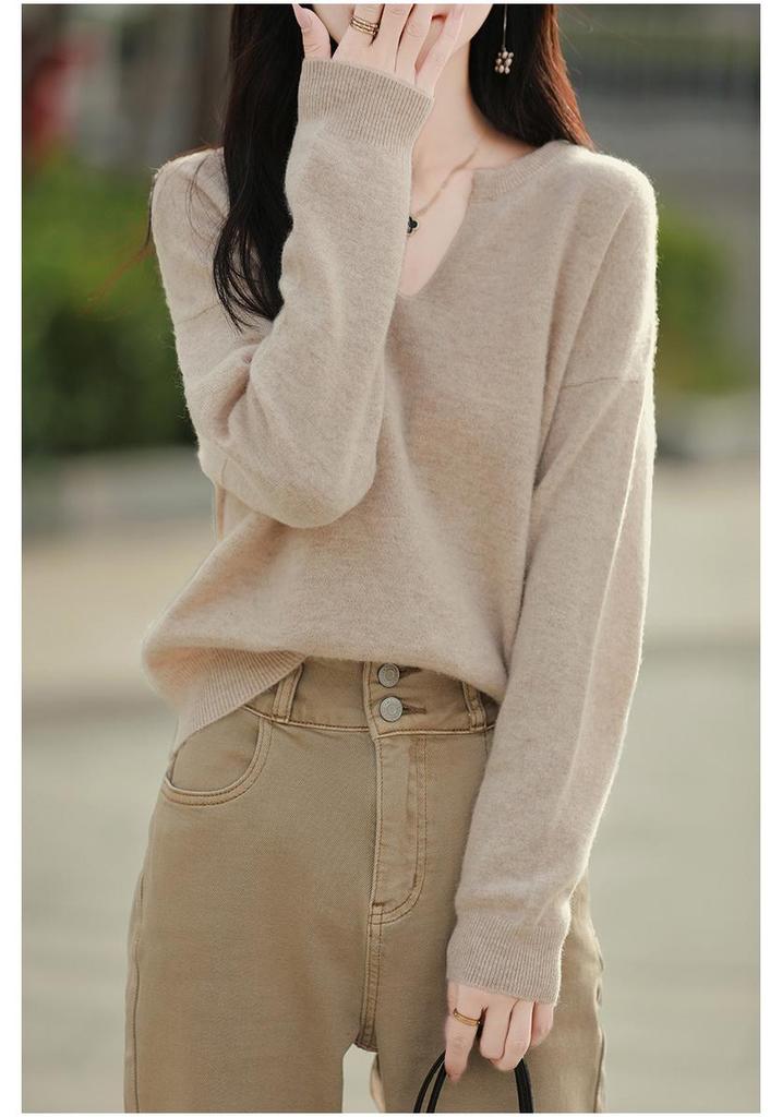 Women's Casual Wool Sweater - Half-Open Neck, Loose Fit, Pure Color, Perfect for Fall and Winter
