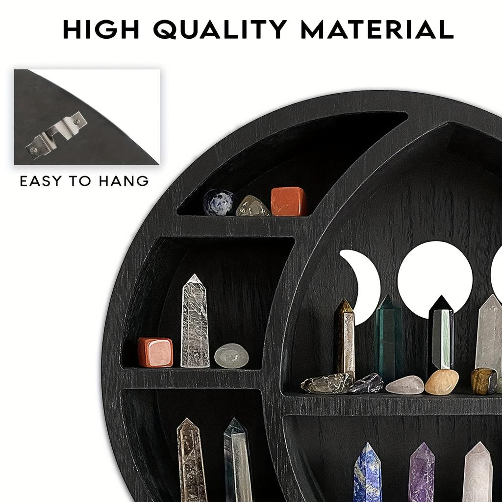 Полка в виде полумесяца, дисплей для кристаллов, камней, эфирных масел, настенный декор в готическом и бохо-стиле, полка с фазами Луны