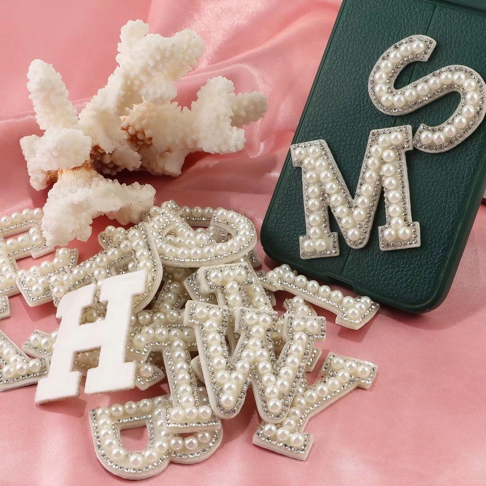 26Pcs A-Z Alphabe Rhinestone Letter Patches English Alphabet Pearl Alphabet Patch Clothes