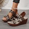 2024 Hot Sale Shoes for Women Elastic Band Women's Sandals Summer Open Toe Leopard Print Outdoor Casual Platform Wedge Sandals