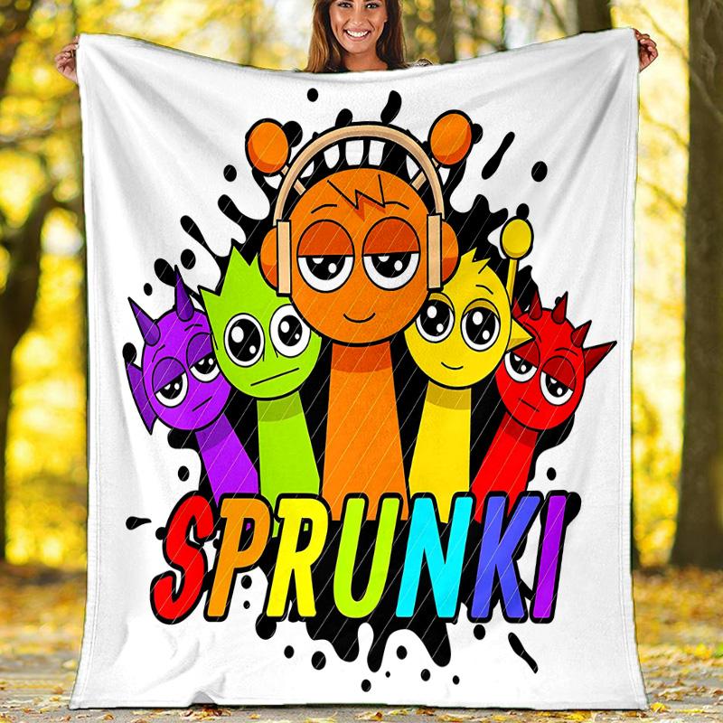 1pc SPRUNKI2 Theme Blanket - Digital Print, Polyester, Cozy for All Seasons, Perfect for Outdoor, Camping, and Travel