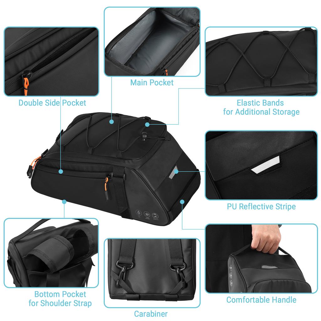 3-in-1 Bicycle Bag Reflective Bike Saddle Bag Waterproof Bike Rear Rack Bag with Shoulder Strap