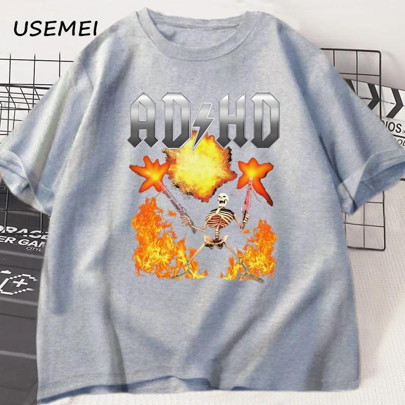 Funny ADHD Graphic Tee Shirt Mental Health Awareness T-Shirt Men Women Fashion Casual Tops All Season Loose Harajuku Clothing
