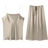 New French Style Silk Camisole & Satin Midi Skirt Dress with Drawstring