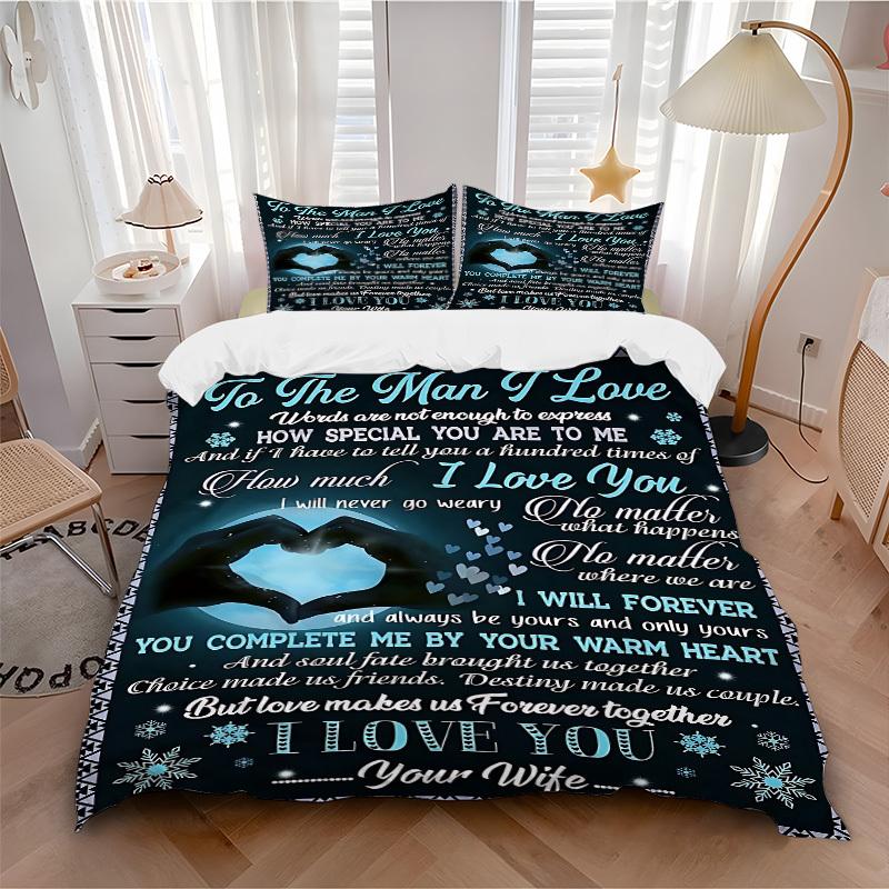 3pcs Love Declaration Duvet Cover Set, Cover For Bedroom Guest Room (1 Duvet Cover + 2 Pillowcase, Without Quilt), yy250922238