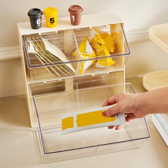 Tea Bag Organizer Transparent Storage Rack Large Capacity Multipurpose Countertop Stackable Tea Bag Holder Storage Container