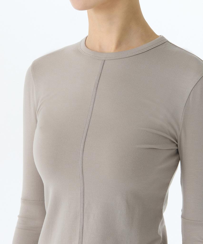 MUSINSA STANDARD WOMAN Женская облегающая футболка с длинным рукавом из тенселя с вырезами на локтях [Светло-бежевый]
