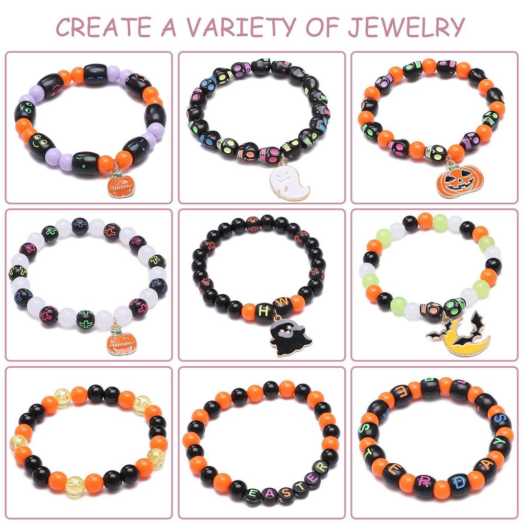 520pcs/box Acrylic Beads Halloween Alloy Pendants Accessory Set for DIY Necklace Bracelet Jewelery Making