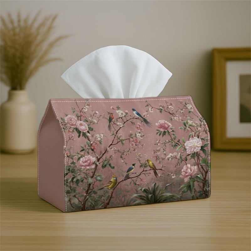 1pc Tissue Box Holder Featuring a Classic Botanical Landscape Design with Floral Bird Patterns, Made from Soft And Durable Polyester, Perfect for Use