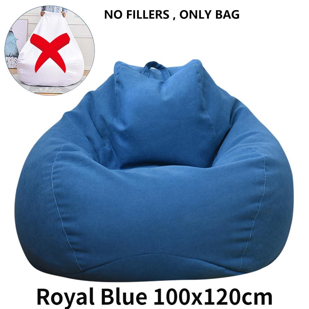 Lazy Sofa Cover Without Filler Linen Cloth Solid Lounger Bean Bag Sofa Covers Pouf Puff Couch Tatami Living Room Beanbags New