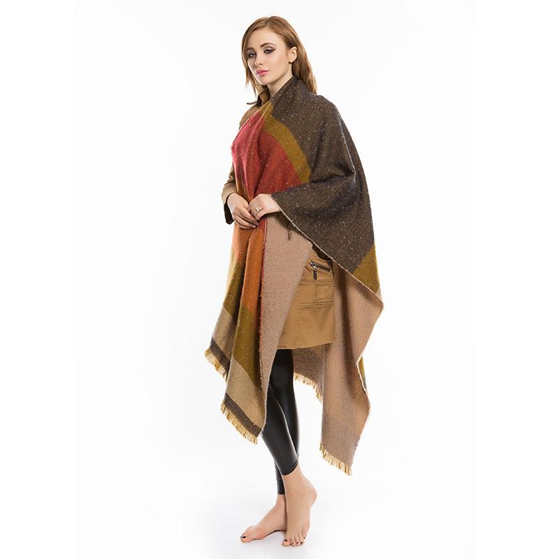 Autumn and Winter Korean Version of Imitation Cashmere Scarf, Striped Color Matching Shawl, Spliced Striped Scarf, Tassel Two