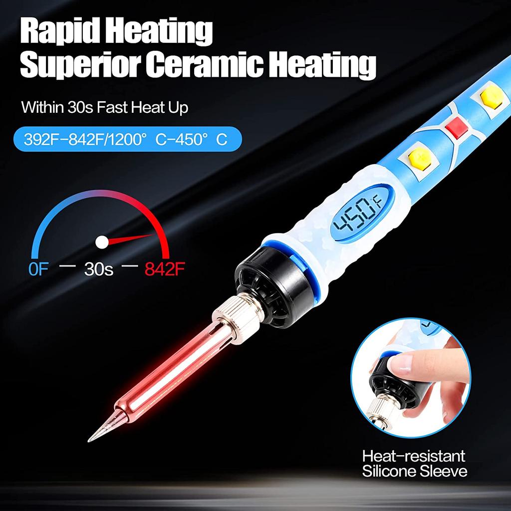 Soldering Iron Kit Adjustable Temperature 80W Welding Tools Repair Soldering Gun Set Desoldering Pump Solder Wire LCD