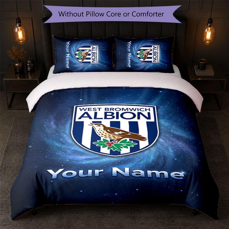 West Bromwich Albion FC Custom Name Text Bedding Set 1 Duvet Cover+2 Pillowcases Soccer Logo Personalized Gift For Special Occasion Bedroom Decor
