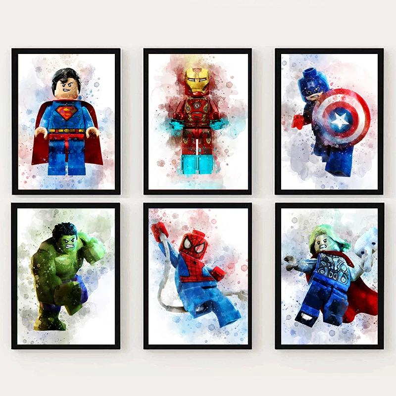 Cartoon Superhero Canvas Painting Spiderman Captain America Hulk Iron Man Poster Kids Bedroom Wall Art Home Decor