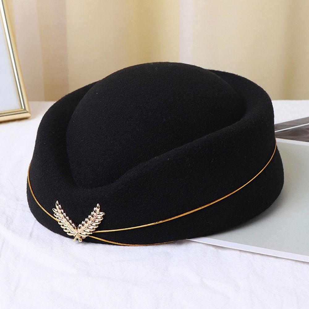 Ear Of Wheat Wool Airline Uniform Caps Felt Beanie Hats Stewardess Berets Hat Air Hostesses Hats