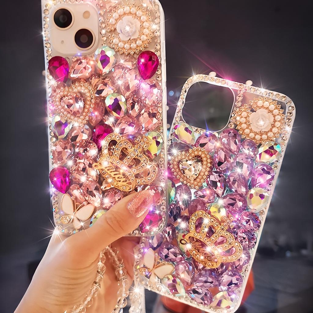 Чехол для телефона со стразами и блестками для iPhone 17 16 15 14 13 12 11 Pro Max Air mini 16e 8 7 Plus X XS XR, Блестящий дизайн с кристаллами, короной, бабочкой, жемчугом и цветами