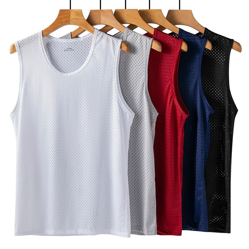 Мужские сетчатые майки Ice Silk, спортивные стрингеры, прозрачная рубашка без рукавов для бодибилдинга, жилет для фитнеса, мужские сетчатые майки для мышц
